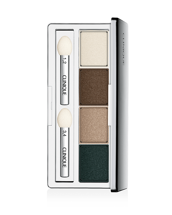 All About Shadow Quad, Utiliza los tonos solos o en una variedad de combinaciones. No se acumula en el pliegue ni se desvanece. Probado oftalmológicamente para los ojos más sensibles y personas que utilizan lentes de contacto.