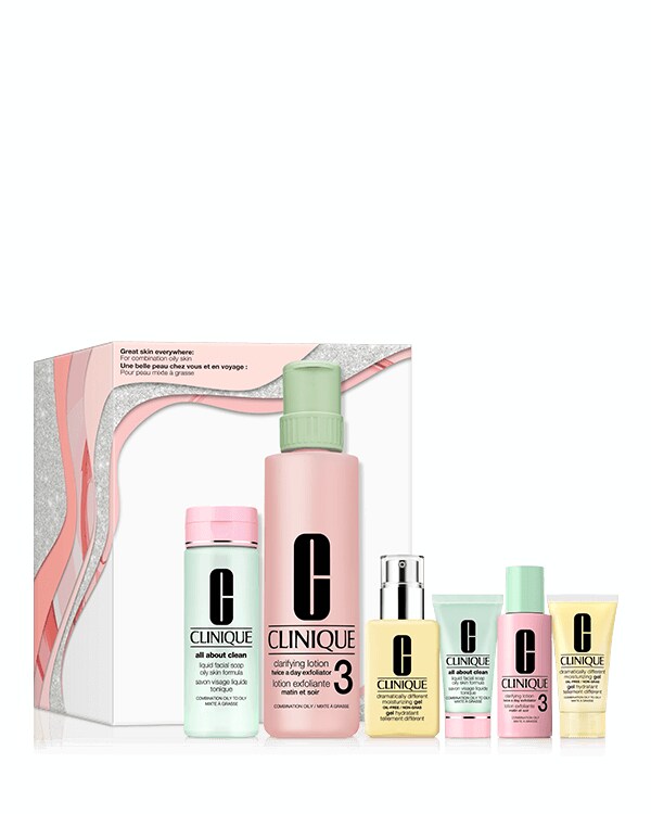 Set Clinique Rutina 3 Pasos: Piel Mixta-Grasa, Los tres pasos exclusivos de Clinique para una piel radiante: un set para casa y otro de viaje. Personalizado para pieles grasas.